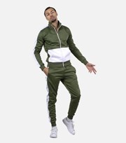 JUSTYOUROUTFIT Khaki Contrast Stripe Zip Up High Neck Tracksuit
